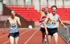 868 Andy Wiles battles with Richard Morrell (both New Marske) very close 1500 metres, North East Champs.
